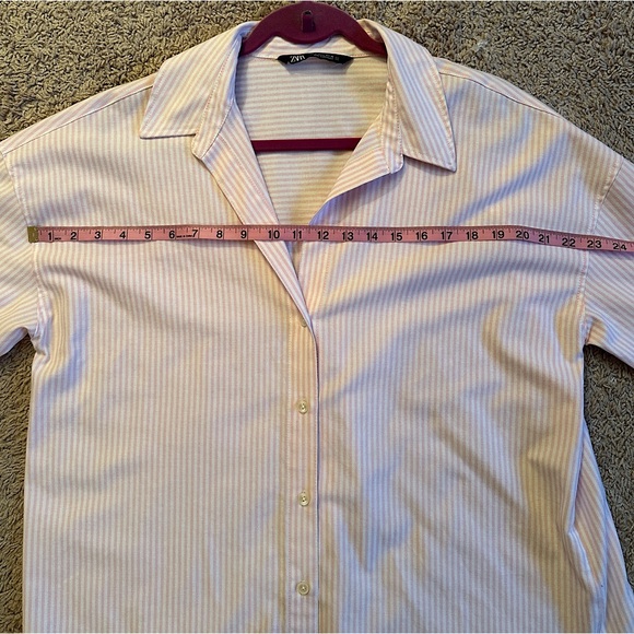Zara Women’s Oversized Pink/White Stripe Oxford Button Down Shirt L - Picture 6 of 8